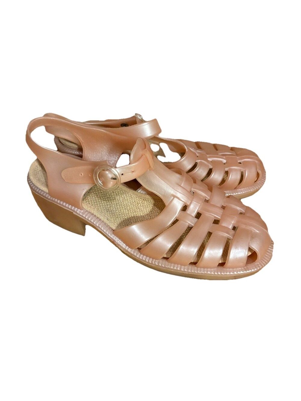 Guess Vintage 90s Blush Pink Jelly Fisherman Sandals Chunky Heel Size 9